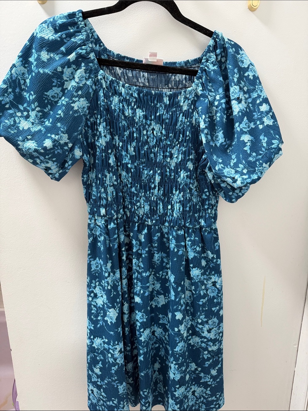 Floral Smocked Puff Sleeve Cottagecore Dress - Blue (fits like a large!)